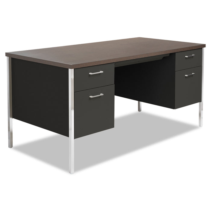 Double Pedestal Steel Desk, Metal Desk, 60w x 30d x 29.5h, Mocha/Black