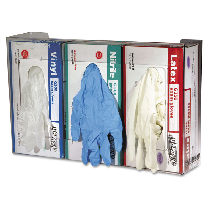 Clear Plexiglas Disposable Glove Dispenser, Three-Box, 18w x 3 3/4d x 10h