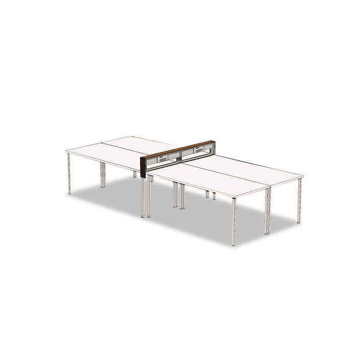 e5 Four-Person Workstation with Beltway, 123.5w x 60d x 29.5h, White/Walnut