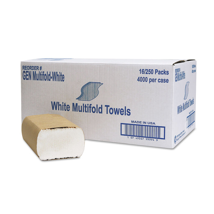 Multifold Towel, 1-Ply, White, 250/Pack, 16 Packs/Carton