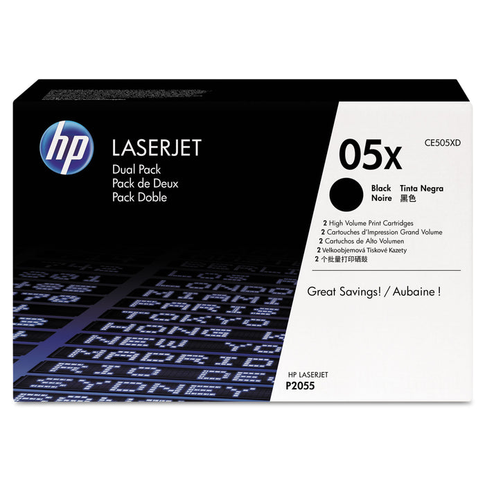 HP 05X, (CE505X-D) 2-Pack High Yield Black Original LaserJet Toner Cartridges