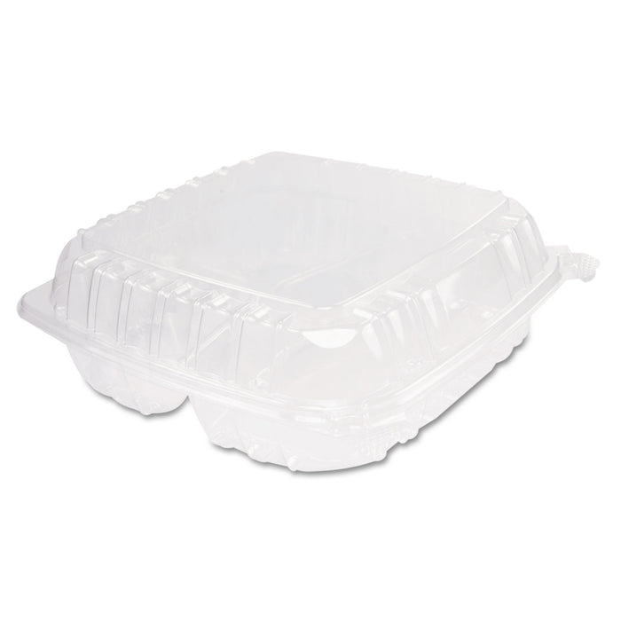 ClearSeal Plastic Hinged Container, 3-Comp, 9 x 9-1/2 x 3, 100/Bag, 2 Bags/CT