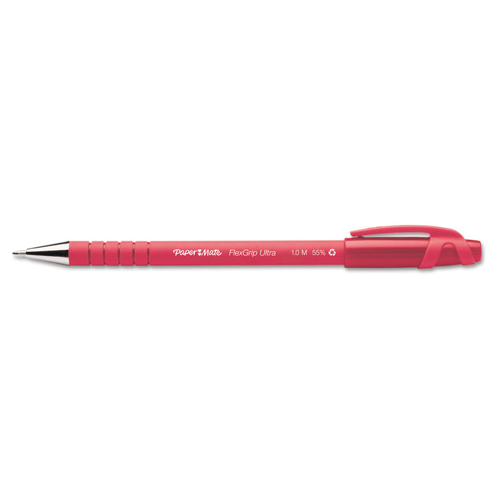 FlexGrip Ultra Stick Ballpoint Pen, Medium 1mm, Red Ink/Barrel, Dozen