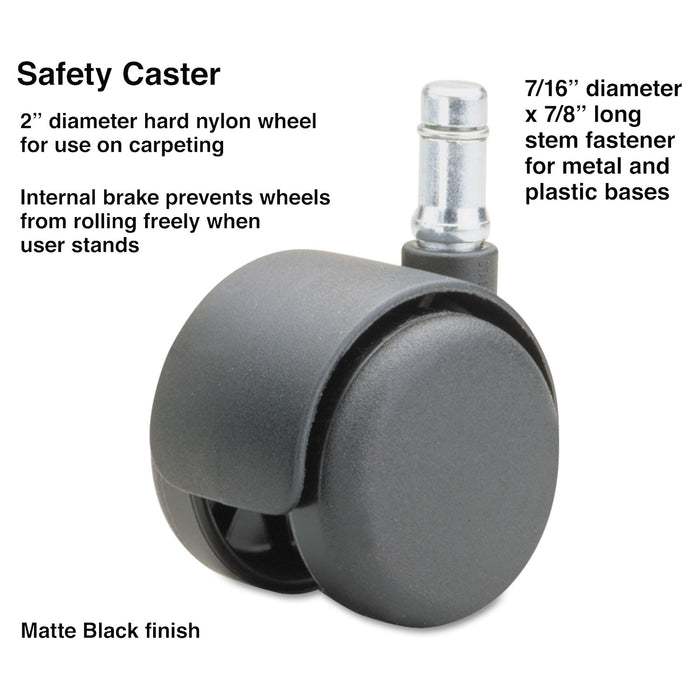 Safety Casters, Standard Neck, Nylon, B Stem, 110 lbs/Caster, 5/Set