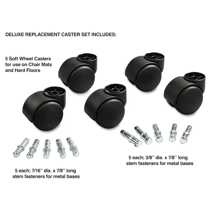 Deluxe Futura Casters, Polyurethane, B and K Stems, 120 lbs/Caster, 5/Set