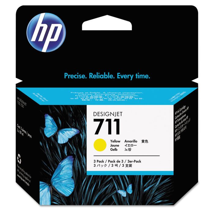 HP 711, (CZ136A) 3-pack Yellow Original Ink Cartridges