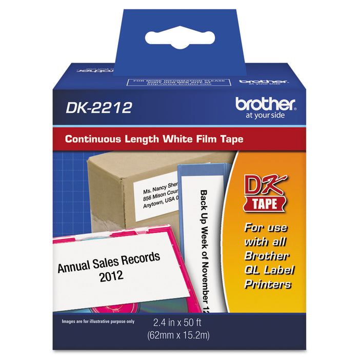Continuous Film Label Tape, 2.4" x 50 ft Roll, White