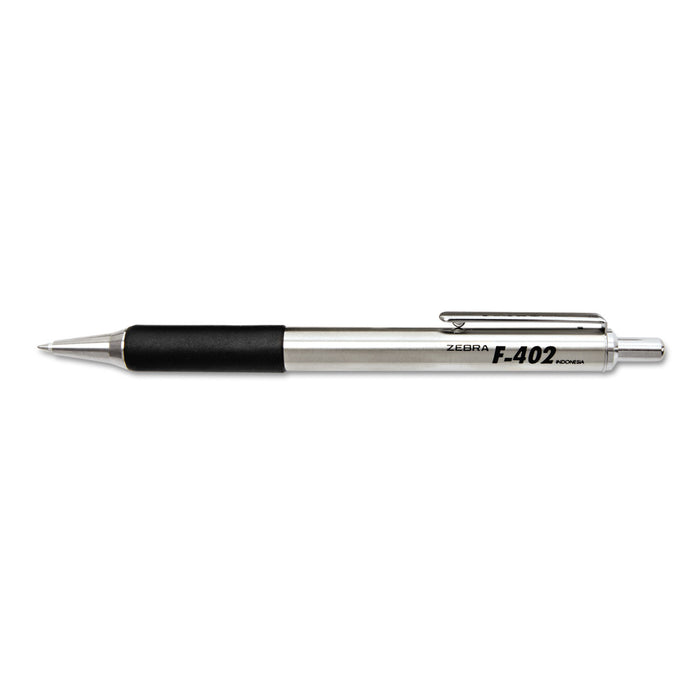 F-402 Retractable Ballpoint Pen, 0.7mm, Black Ink, Steel/Black Barrel, 2/Pack