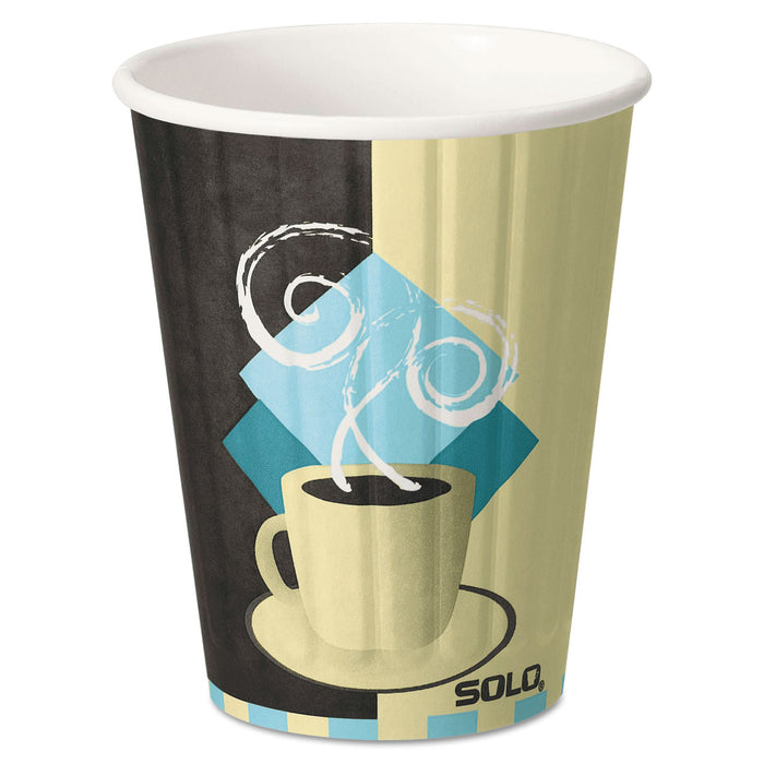 Duo Shield Hot Insulated 12oz Paper Cups, Tuscan, Chocolate/Blue/Beige, 40/Pk