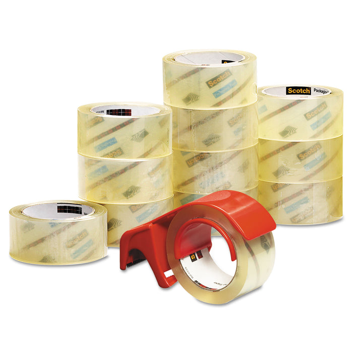 3750 Commercial Grade Packaging Tape with DP300 Dispenser, 3" Core, 1.88" x 54.6 yds, Clear, 12/Pack