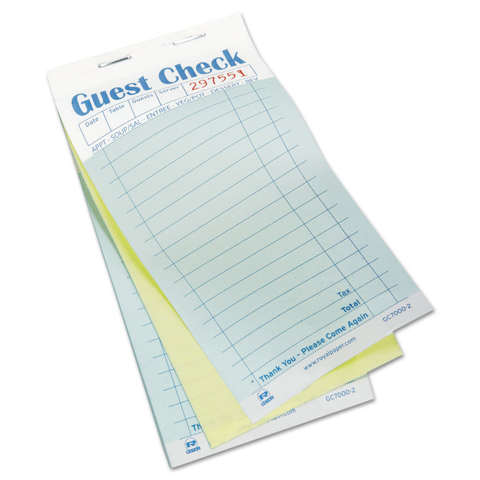 Guest Check Book, Carbonless Duplicate, 3 2/5 x 6 7/10, 50/Book, 50 Books/Carton
