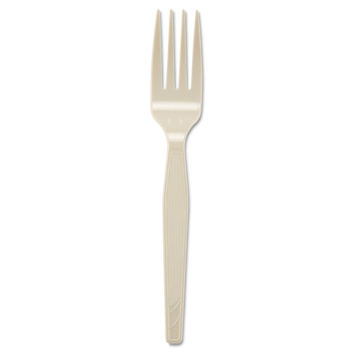 Heavy Mediumweight Polystyrene Forks, 6.31", Champagne, Dense Pack, 1,000/Carton