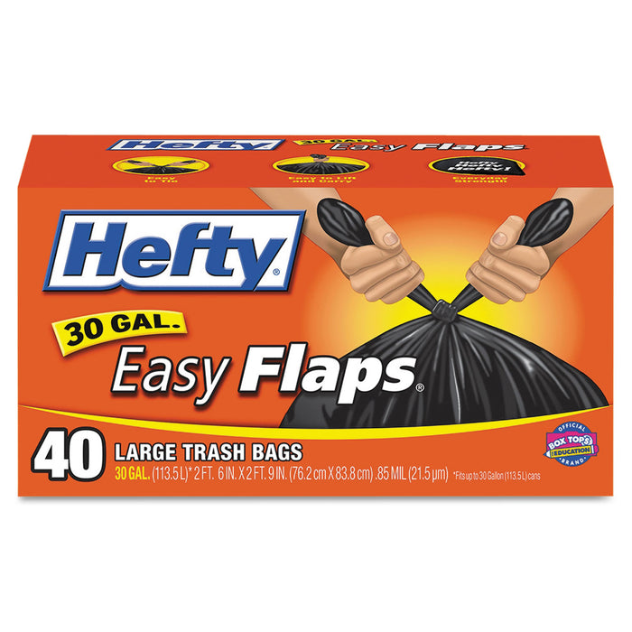 Easy Flaps Trash Bags, 30 gal, 1.05 mil, 30" x 33", Black, 40/Box