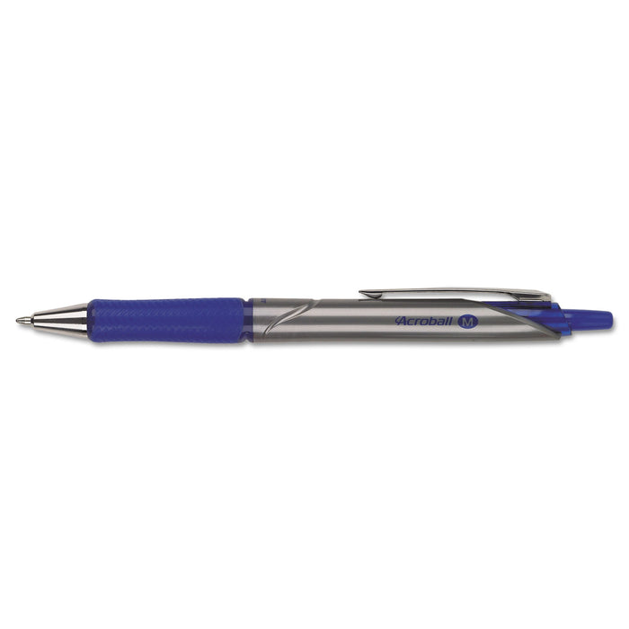 Acroball Pro Retractable Ballpoint Pen, 1 mm, Blue Ink, Silver Barrel, Dozen