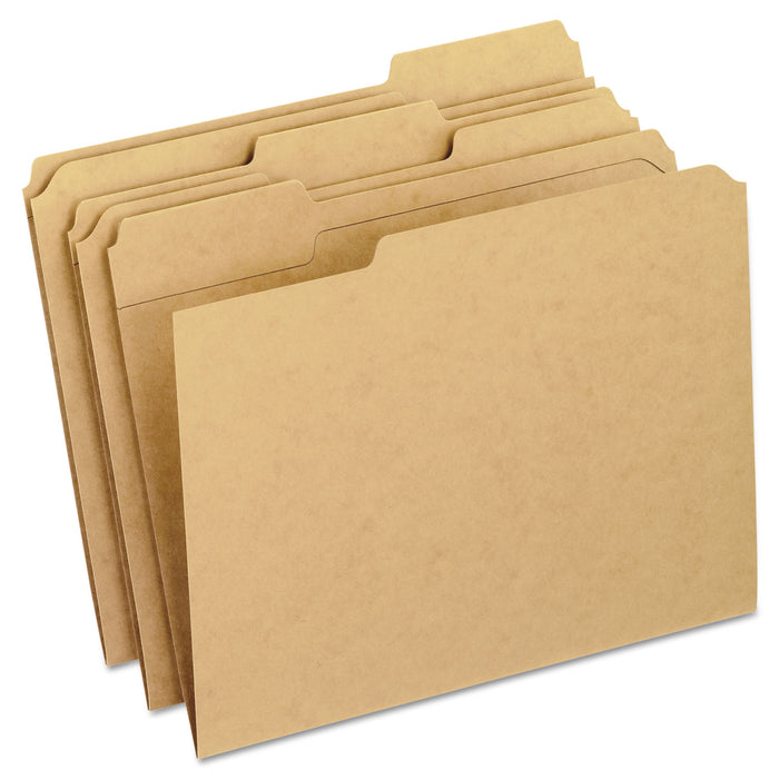 Dark Kraft File Folders with Double-Ply Top, 1/3-Cut Tabs, Letter Size, Kraft, 100/Box