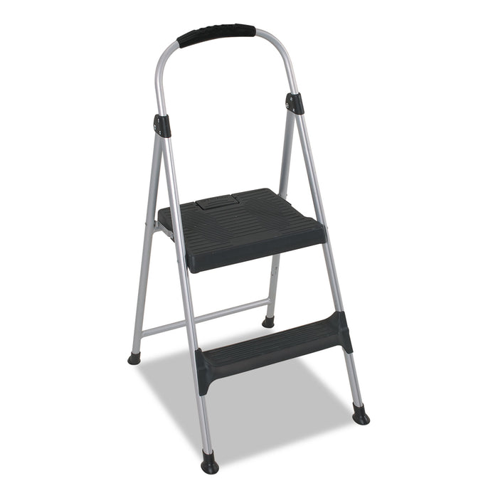 Aluminum Step Stool, 2-Step, 225 lb Capacity, 18.9" Working Height, Platinum/Black