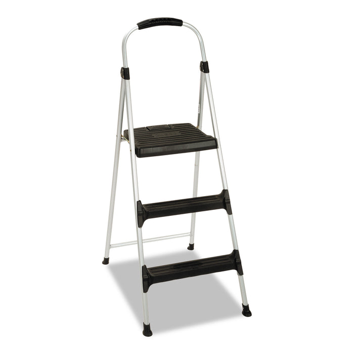 Aluminum Step Stool, 3-Step, 225 lb Capacity, 28.45" Working Height, Platinum/Black
