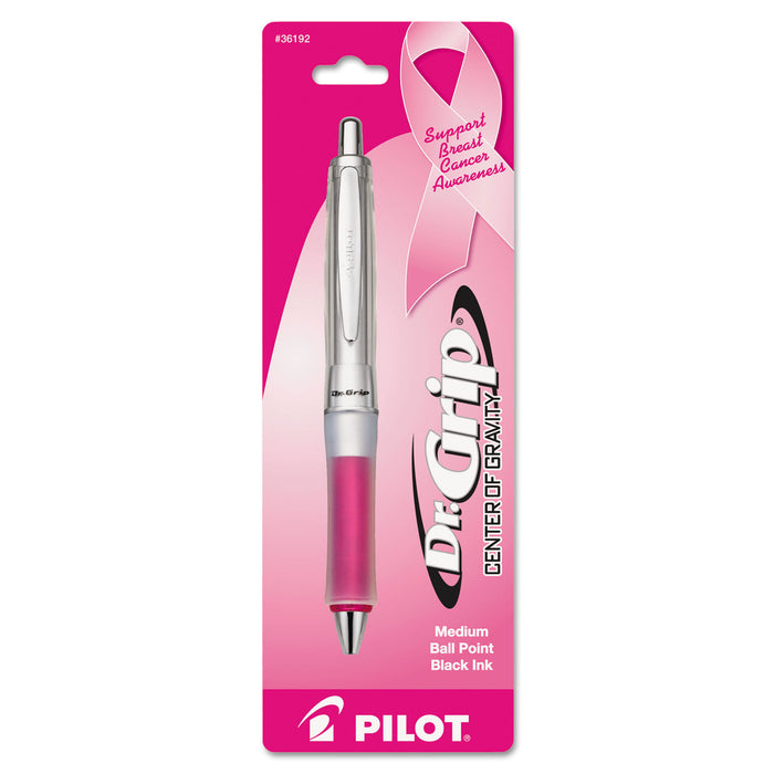 Dr. Grip Center of Gravity Retractable Ballpoint Pen, 1mm, Black Ink, Silver/Pink Barrel