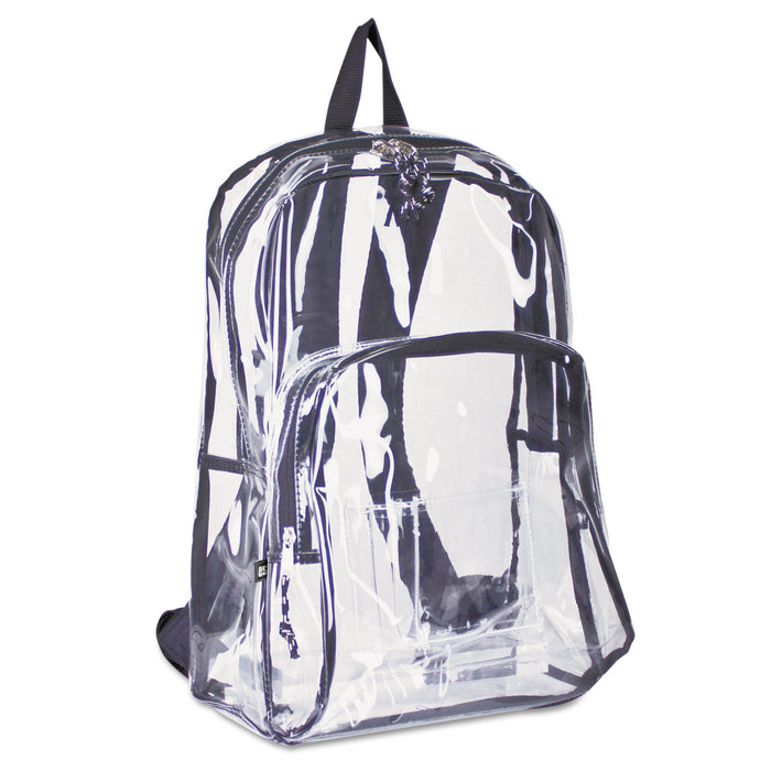 Backpack, PVC Plastic, 12 1/2 x 5 1/2 x 17 1/2, Clear/Black