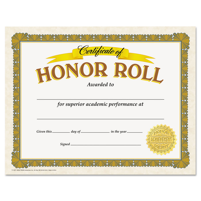Awards and Certificates, Honor Roll, 8 1/2 x 11, White/Brown/Gold