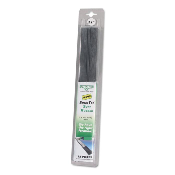 ErgoTec Replacement Squeegee Blades, 16 Inches, Black Rubber, Soft, 12/Pack