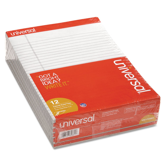 Colored Perforated Writing Pads, Wide/Legal Rule, 8.5 x 11, Gray, 50 Sheets, Dozen