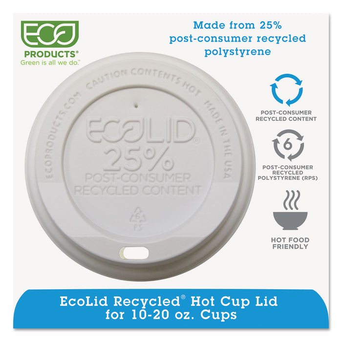 EcoLid 25% Recy Content Hot Cup Lid, White, F/10-20oz, 100/PK, 10 PK/CT