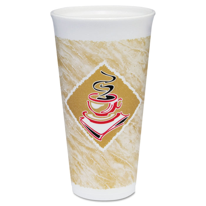 Foam Hot/Cold Cups, 20 oz., Café G Design, White/Brown with Red Accents