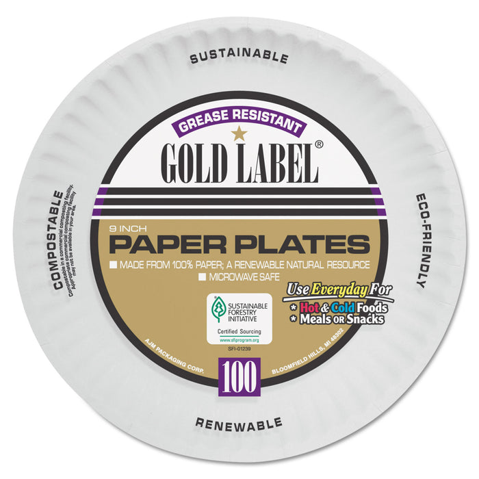 Coated Paper Plates, 9 Inches, White, Round, 100/Pack