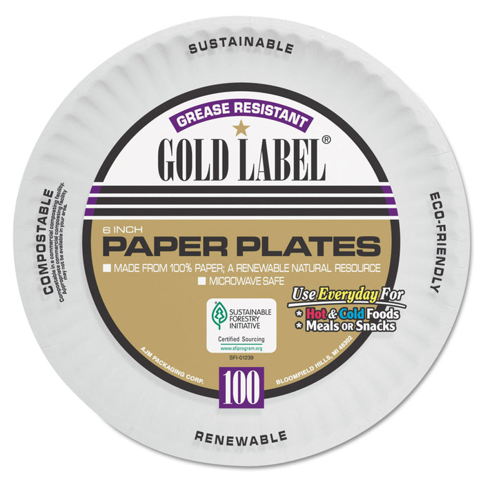Coated Paper Plates, 6 Inches, White, Round, 100/Pack