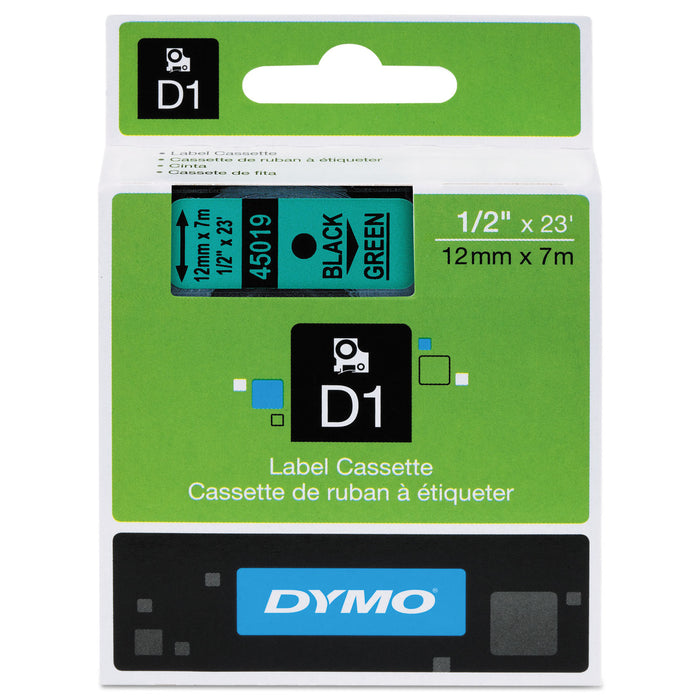 D1 High-Performance Polyester Removable Label Tape, 0.5" x 23 ft, Black on Green