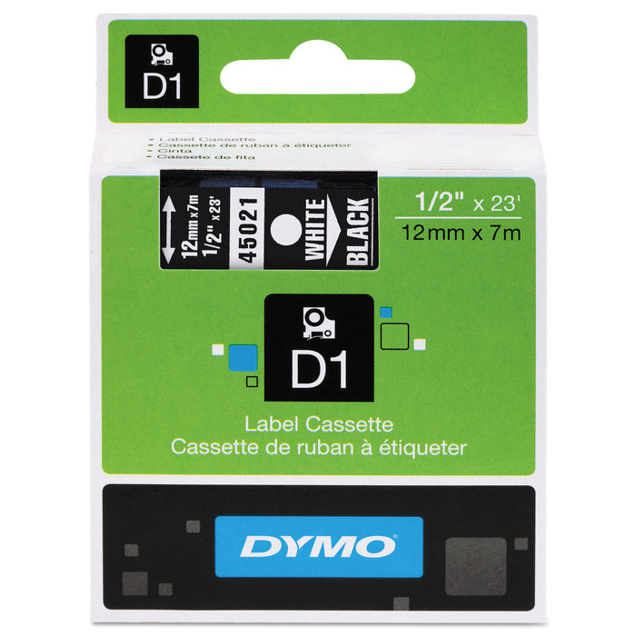 D1 High-Performance Polyester Removable Label Tape, 0.5" x 23 ft, White on Black