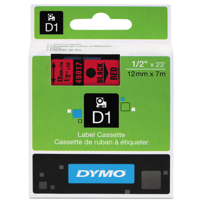 D1 High-Performance Polyester Removable Label Tape, 0.5" x 23 ft, Black on Red