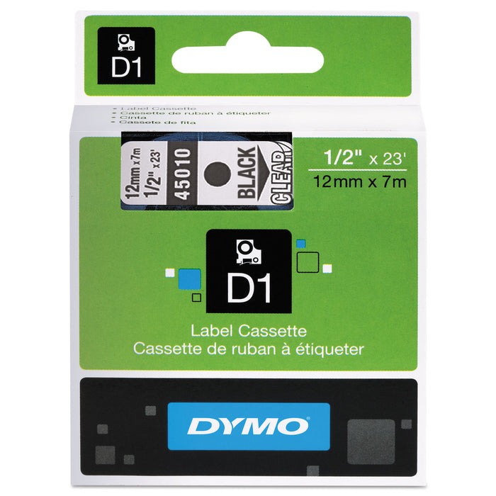 D1 High-Performance Polyester Removable Label Tape, 0.5" x 23 ft, Black on Clear