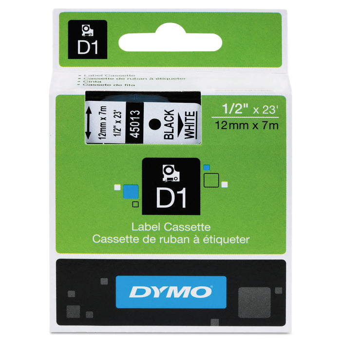 D1 High-Performance Polyester Removable Label Tape, 0.5" x 23 ft, Black on White