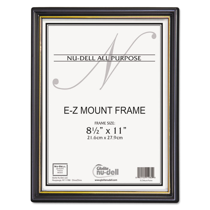 EZ Mount Document Frame w/Trim Accent, Plastic Face, 8.5 x 11, Black/Gold, 18/CT