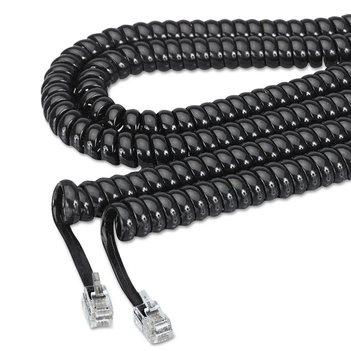 Coiled Phone Cord, Plug/Plug, 25 ft., Black