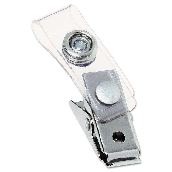 Badge Clips w/Plastic Straps, 0.5" x 1.5", Silver, 100/Box
