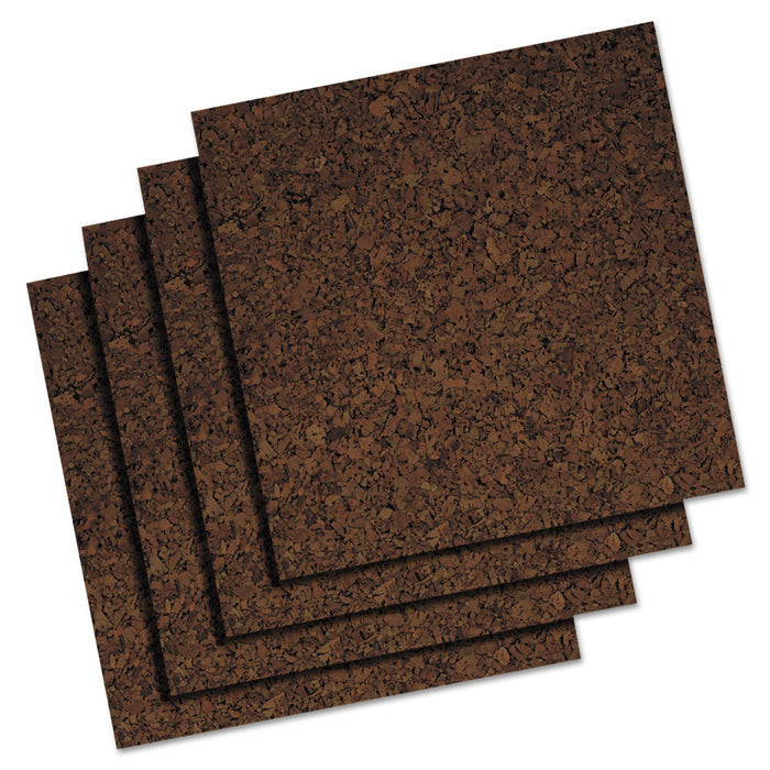 Cork Panel Bulletin Board, Brown, 12 x 12, 4 Panels/Pack