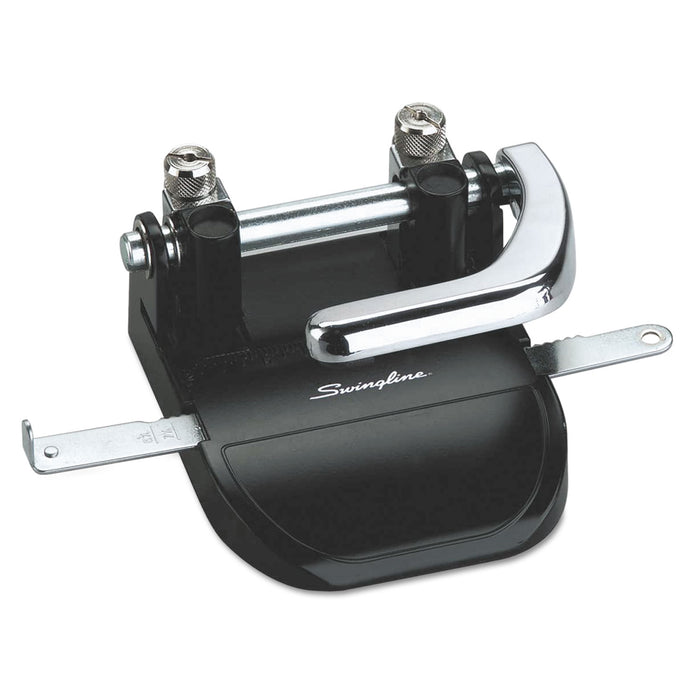 40-Sheet Heavy-Duty Steel Two-Hole Punch, 1/4" Holes, Steel, Black/Chrome