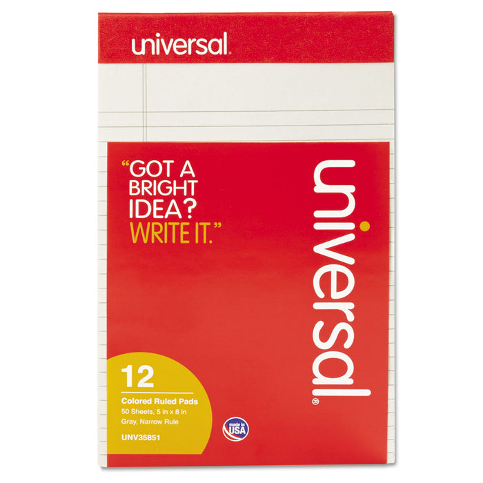 Colored Perforated Writing Pads, Narrow Rule, 5 x 8, Gray, 50 Sheets, Dozen