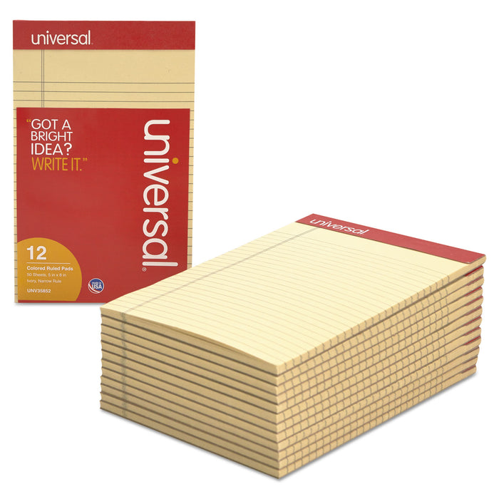 Colored Perforated Writing Pads, Narrow Rule, 5 x 8, Ivory, 50 Sheets, Dozen