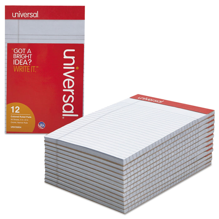Colored Perforated Writing Pads, Narrow Rule, 5 x 8, Orchid, 50 Sheets, Dozen