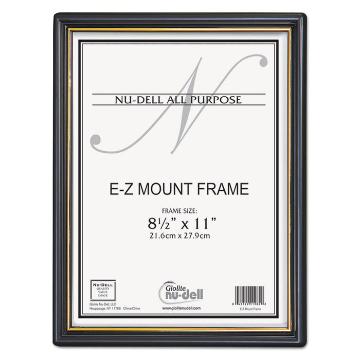 EZ Mount Document Frame with Trim Accent, Plastic Face , 8.5 x 11, Black/Gold