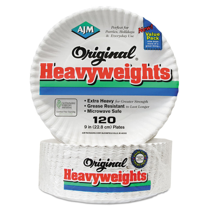 Gold Label Coated Paper Plates, 9" dia, White, 120/PK, 8 PK/CT