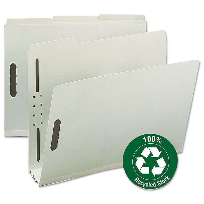 100% Recycled Pressboard Fastener Folders, Letter Size, Gray-Green, 25/Box