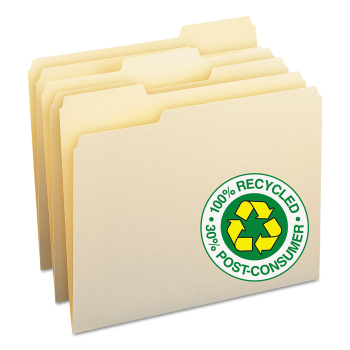 100% Recycled Manila Top Tab File Folders, 1/3-Cut Tabs, Letter Size, 100/Box