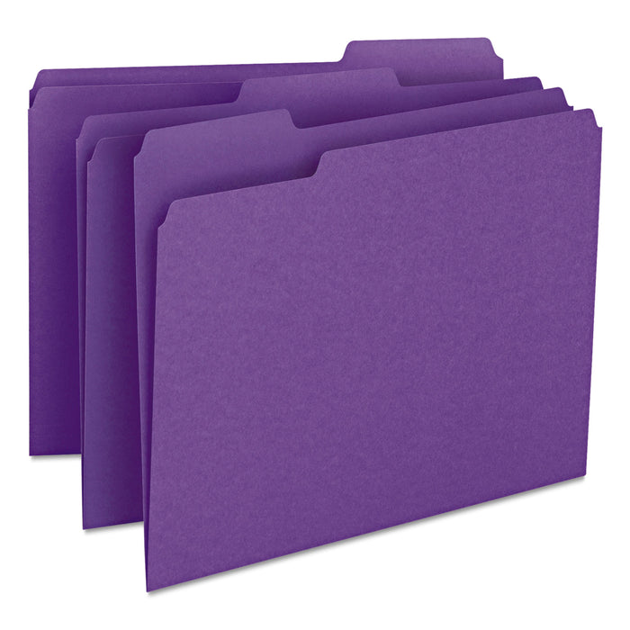 Colored File Folders, 1/3-Cut Tabs, Letter Size, Purple, 100/Box