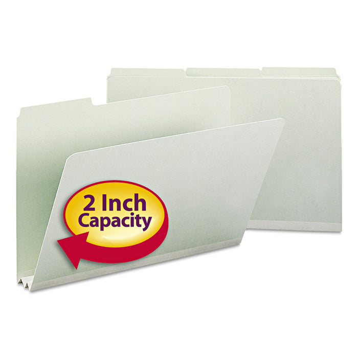 Expanding Recycled Heavy Pressboard Folders, 1/3-Cut Tabs, 2" Expansion, Legal Size, Gray-Green, 25/Box