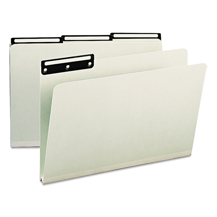 Recycled Heavy Pressboard File Folders with Insertable Metal Tabs, 1/3-Cut Tabs, Legal Size, Gray-Green, 25/Box